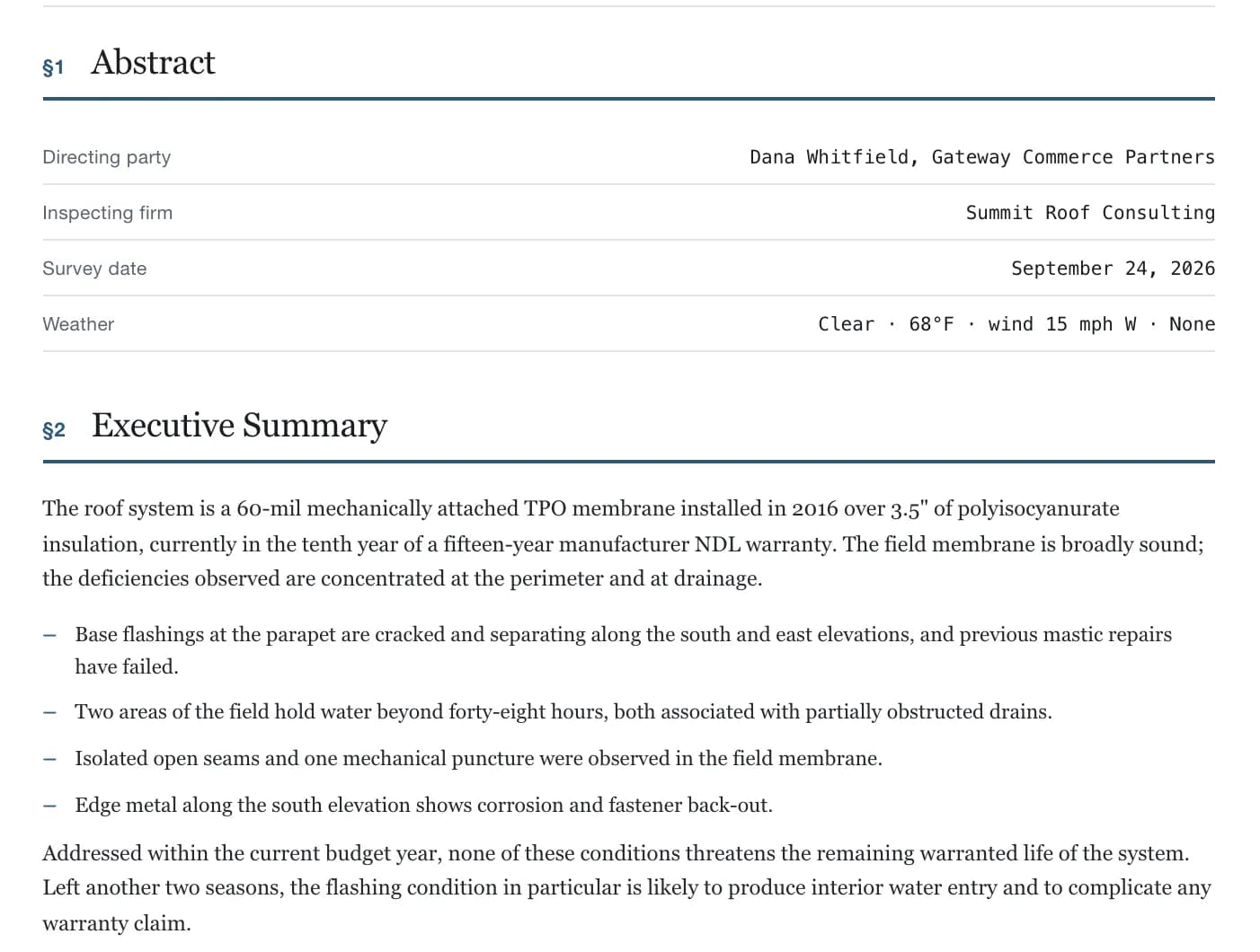 A page of a finished report: the abstract and the executive summary.